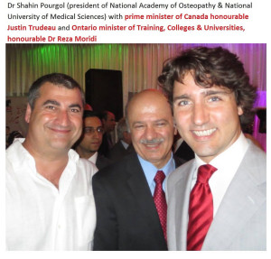 Dr Shahin Pourgol with Canadian prime minister honourable Justin Trudeau and Ontario minister of colleges & universities, honourable Dr Reza Moridi